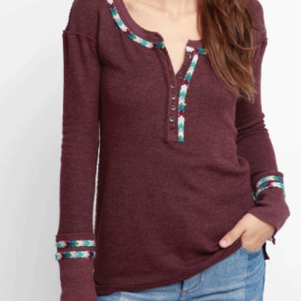 Free People Rainbow Thermal We the Free Wine color top XS
